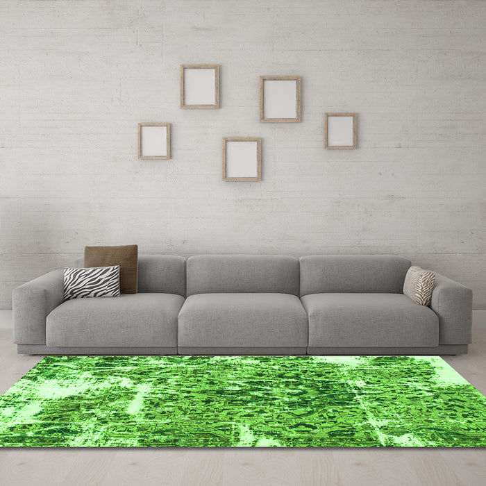 Machine Washable Abstract Green Modern Area Rugs in a Living Room,, wshabs961grn