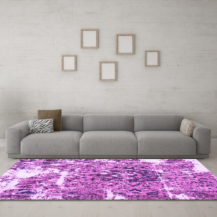 Machine Washable Abstract Purple Modern Area Rugs in a Living Room, wshabs961pur