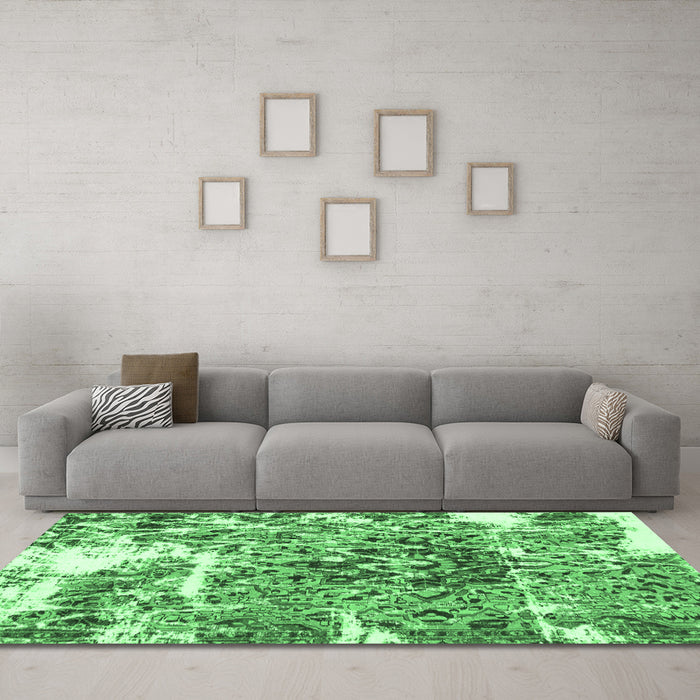 Machine Washable Abstract Emerald Green Modern Area Rugs in a Living Room,, wshabs961emgrn