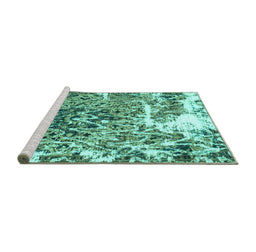 Sideview of Machine Washable Abstract Turquoise Modern Area Rugs, wshabs961turq