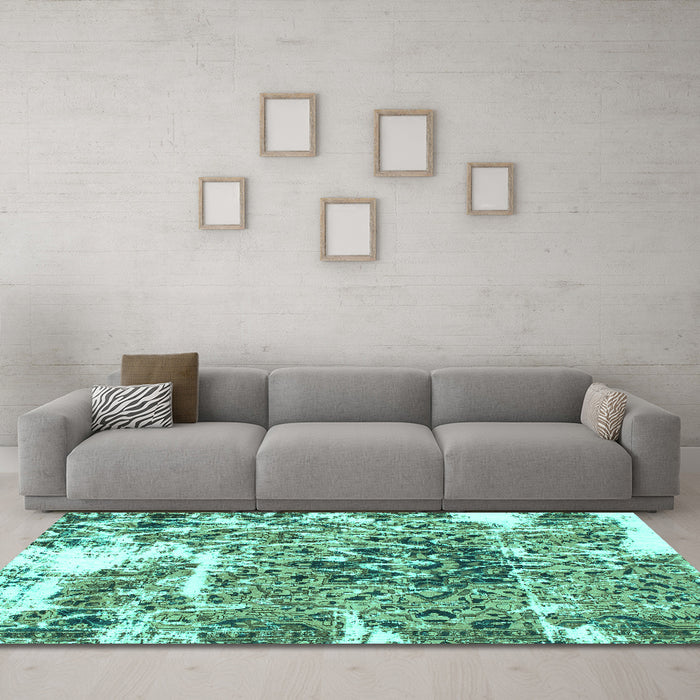 Machine Washable Abstract Turquoise Modern Area Rugs in a Living Room,, wshabs961turq