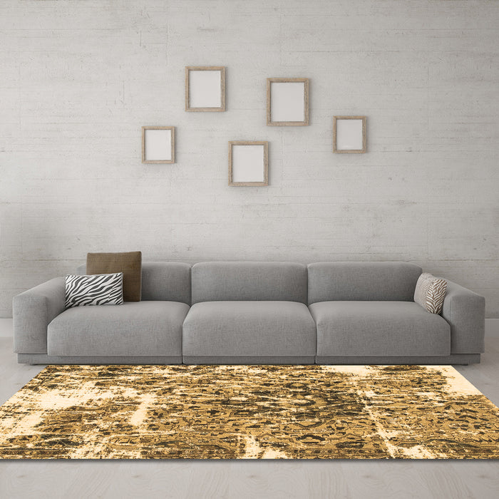 Machine Washable Abstract Brown Modern Rug in a Living Room,, wshabs961brn