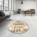 Round Machine Washable Abstract Wheat Beige Rug in a Office, wshabs962