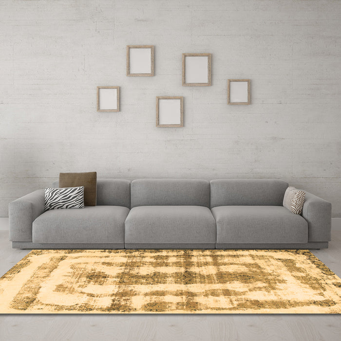 Machine Washable Abstract Brown Modern Rug in a Living Room,, wshabs962brn