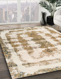 Abstract Wheat Beige Modern Rug in Family Room, abs962