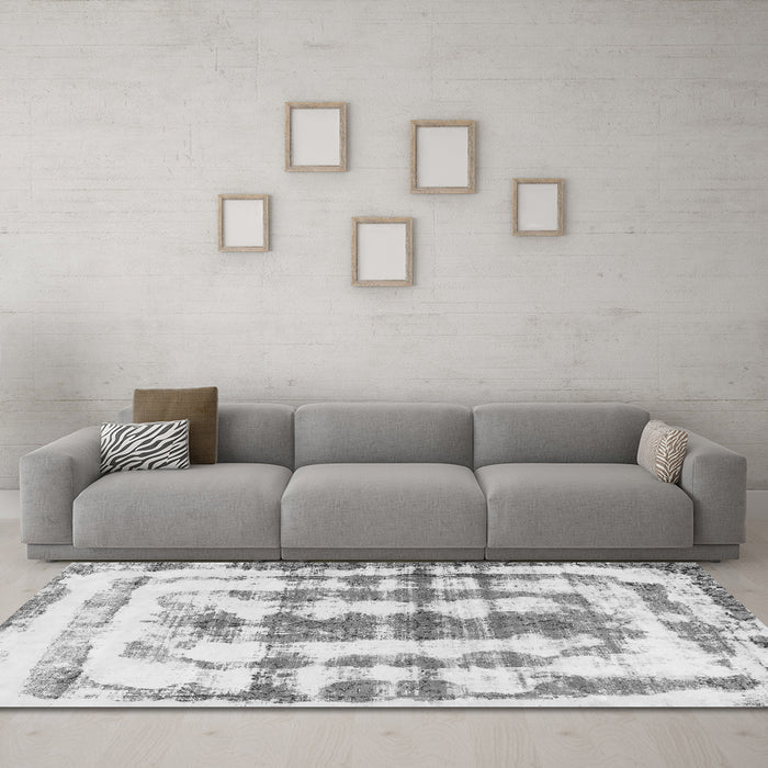 Machine Washable Abstract Gray Modern Rug in a Living Room,, wshabs962gry