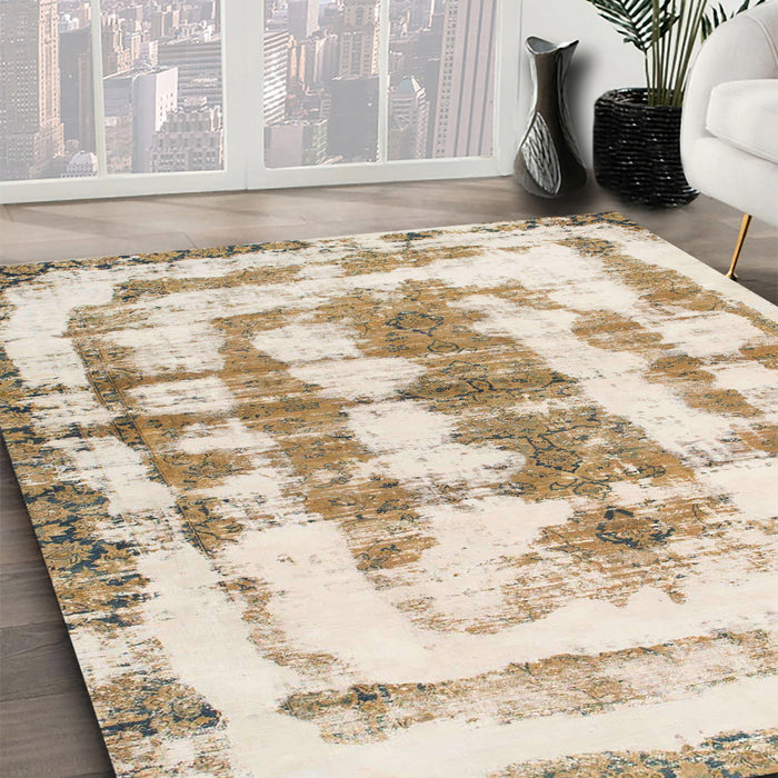 Abstract Wheat Beige Modern Rug in Family Room, abs962