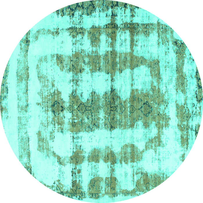 Round Machine Washable Abstract Turquoise Modern Area Rugs, wshabs962turq
