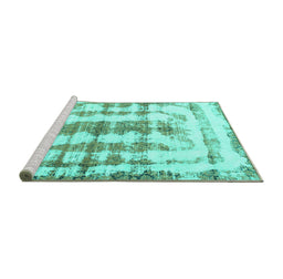 Sideview of Machine Washable Abstract Turquoise Modern Area Rugs, wshabs962turq