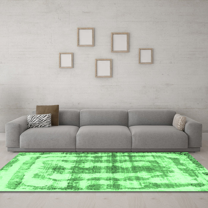 Machine Washable Abstract Emerald Green Modern Area Rugs in a Living Room,, wshabs962emgrn