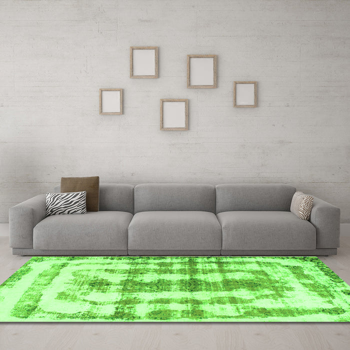 Machine Washable Abstract Green Modern Area Rugs in a Living Room,, wshabs962grn