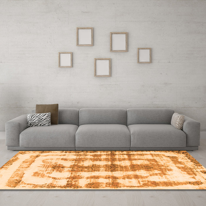 Machine Washable Abstract Orange Modern Area Rugs in a Living Room, wshabs962org