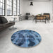 Round Machine Washable Abstract Iceberg Blue Rug in a Office, wshabs963