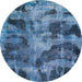 Round Machine Washable Abstract Iceberg Blue Rug, wshabs963