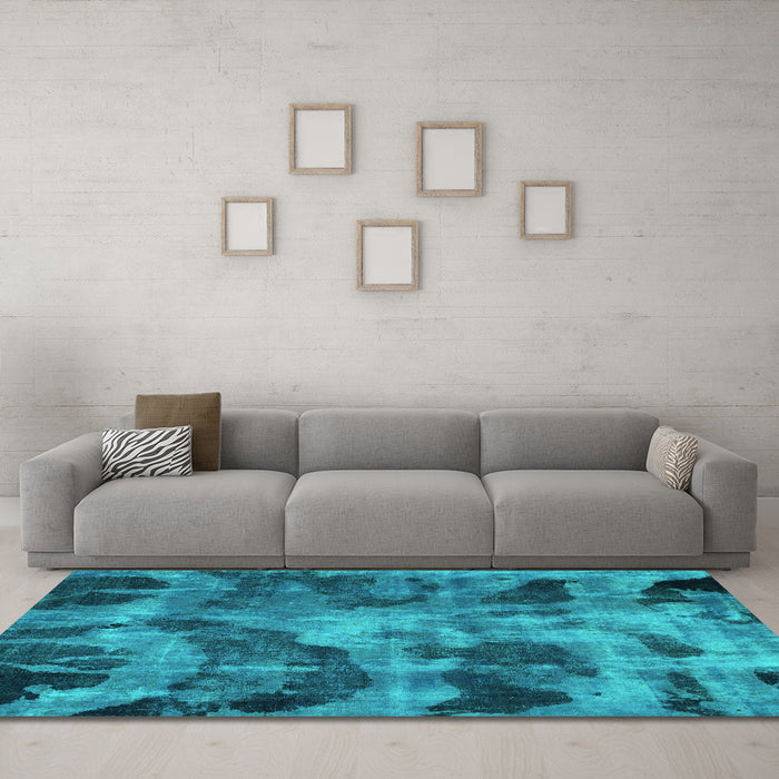 Machine Washable Persian Turquoise Bohemian Area Rugs in a Living Room,, wshabs963turq