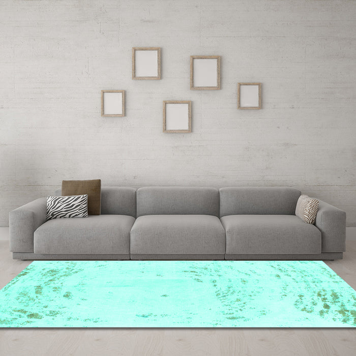 Machine Washable Abstract Turquoise Modern Area Rugs in a Living Room,, wshabs964turq
