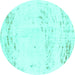 Round Machine Washable Abstract Turquoise Modern Area Rugs, wshabs964turq