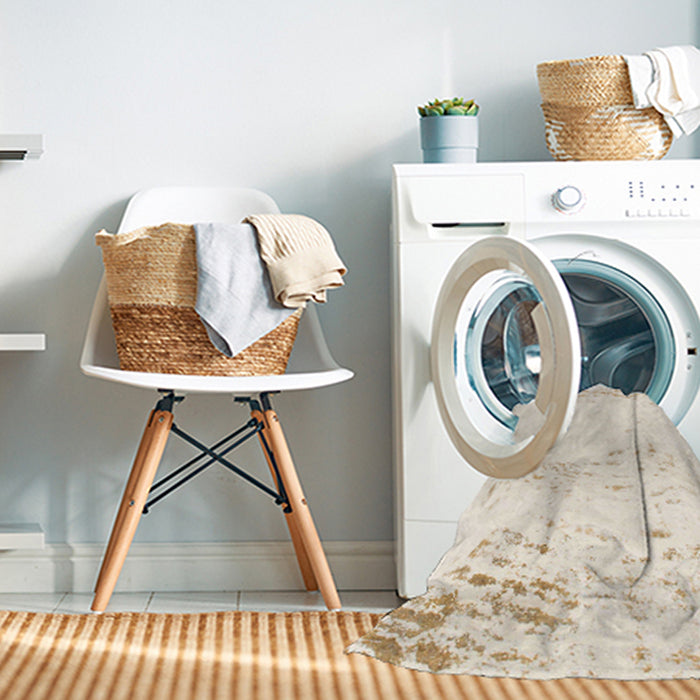 Machine Washable Abstract Bisque Beige Rug in a Washing Machine, wshabs964