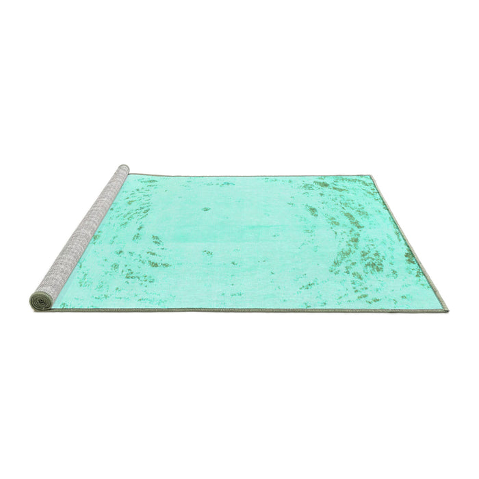 Sideview of Machine Washable Abstract Turquoise Modern Area Rugs, wshabs964turq