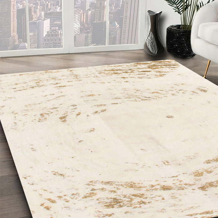 Machine Washable Abstract Bisque Beige Rug in a Family Room, wshabs964