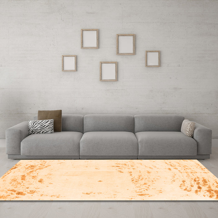 Machine Washable Abstract Orange Modern Area Rugs in a Living Room, wshabs964org