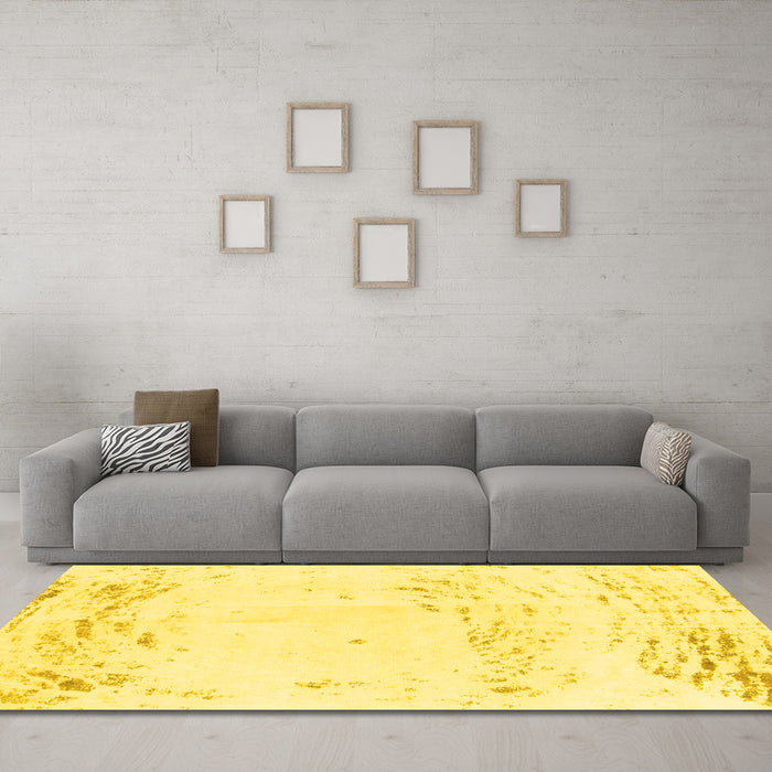 Machine Washable Abstract Yellow Modern Rug in a Living Room, wshabs964yw