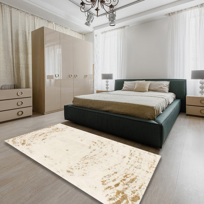 Machine Washable Abstract Bisque Beige Rug in a Bedroom, wshabs964