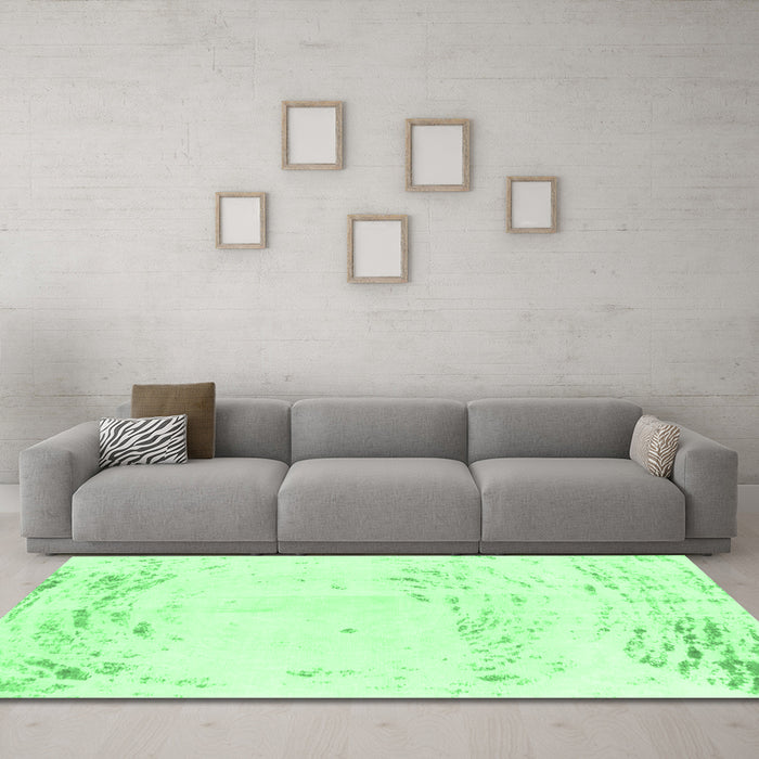 Machine Washable Abstract Emerald Green Modern Area Rugs in a Living Room,, wshabs964emgrn