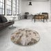 Round Machine Washable Abstract Tan Brown Rug in a Office, wshabs965