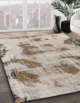 Abstract Tan Brown Modern Rug in Family Room, abs965