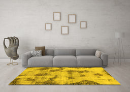Machine Washable Abstract Yellow Modern Rug in a Living Room, wshabs965yw