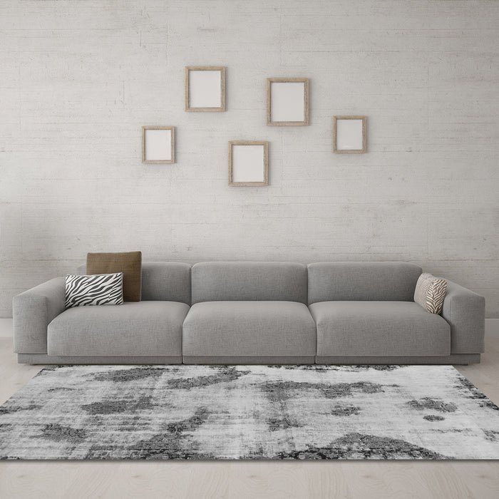 Machine Washable Abstract Gray Modern Rug in a Living Room,, wshabs965gry