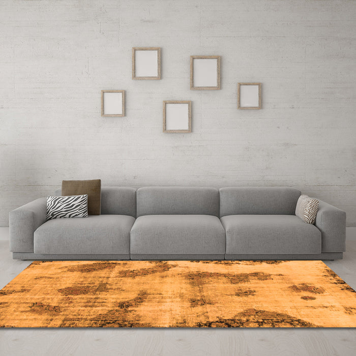 Machine Washable Abstract Orange Modern Area Rugs in a Living Room, wshabs965org