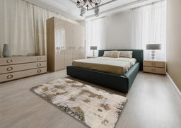 Abstract Tan Brown Modern Rug in a Bedroom, abs965