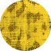 Round Machine Washable Abstract Yellow Modern Rug, wshabs965yw