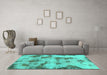 Machine Washable Abstract Turquoise Modern Area Rugs in a Living Room,, wshabs965turq