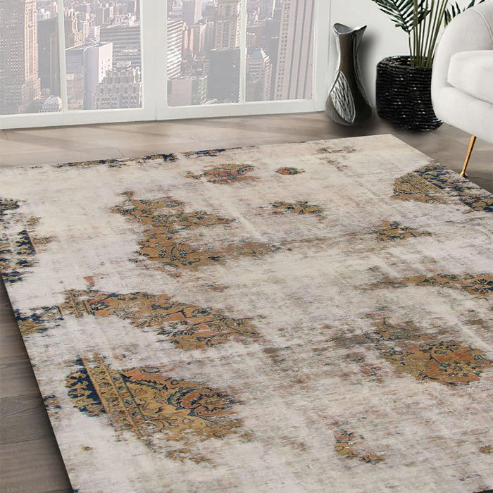 Abstract Tan Brown Modern Rug in Family Room, abs965