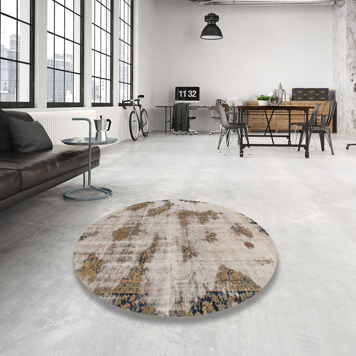 Round Abstract Tan Brown Modern Rug in a Office, abs965