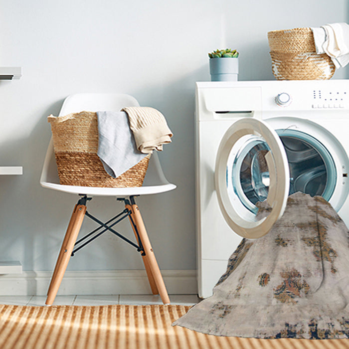 Machine Washable Abstract Tan Brown Rug in a Washing Machine, wshabs965