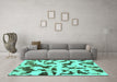 Machine Washable Abstract Turquoise Modern Area Rugs in a Living Room,, wshabs966turq