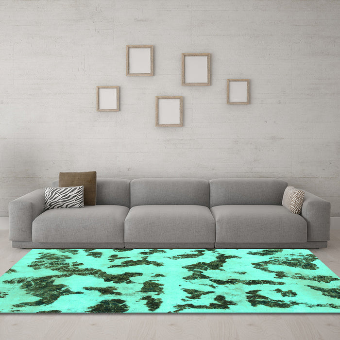 Machine Washable Abstract Turquoise Modern Area Rugs in a Living Room,, wshabs966turq