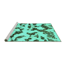 Sideview of Machine Washable Abstract Turquoise Modern Area Rugs, wshabs966turq