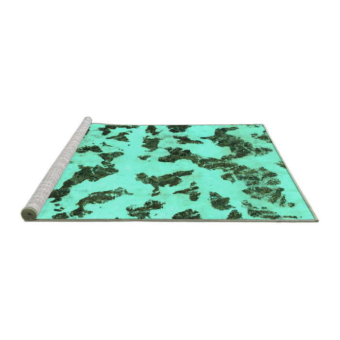 Sideview of Machine Washable Abstract Turquoise Modern Area Rugs, wshabs966turq