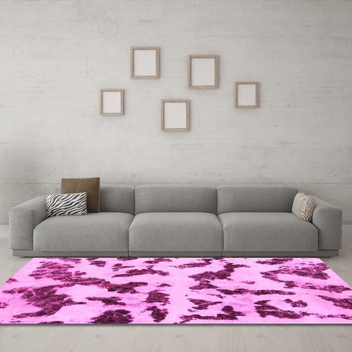 Machine Washable Abstract Pink Modern Rug in a Living Room, wshabs966pnk