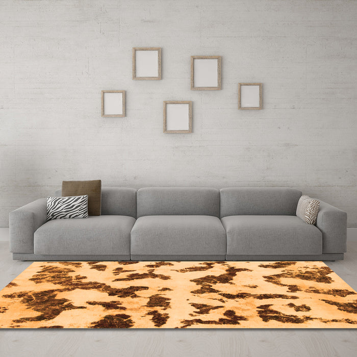 Machine Washable Abstract Orange Modern Area Rugs in a Living Room, wshabs966org