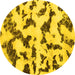 Round Abstract Yellow Modern Rug, abs966yw