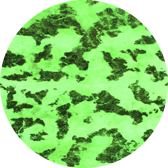 Round Machine Washable Abstract Green Modern Area Rugs, wshabs966grn