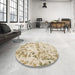 Round Machine Washable Abstract Metallic Gold Rug in a Office, wshabs967