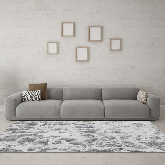 Machine Washable Abstract Gray Modern Rug in a Living Room,, wshabs967gry
