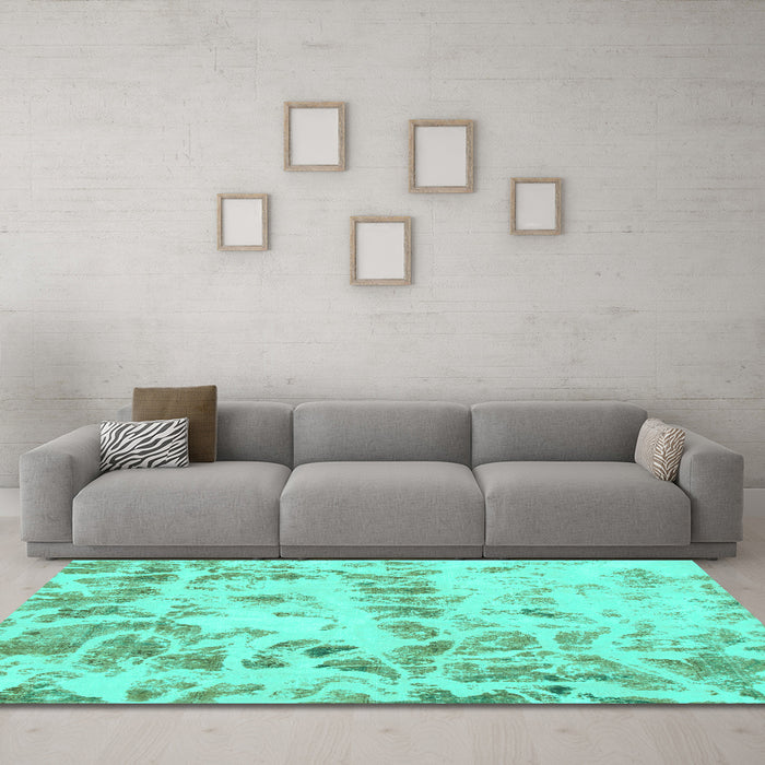 Machine Washable Abstract Turquoise Modern Area Rugs in a Living Room,, wshabs967turq